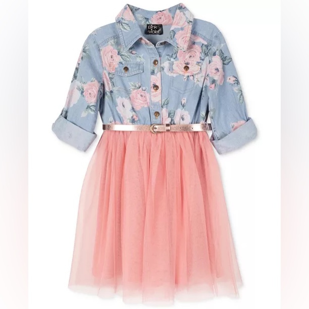Pink & Violet Toddler Girls & Little Girls Printed-Denim Mesh-Skirt Dress